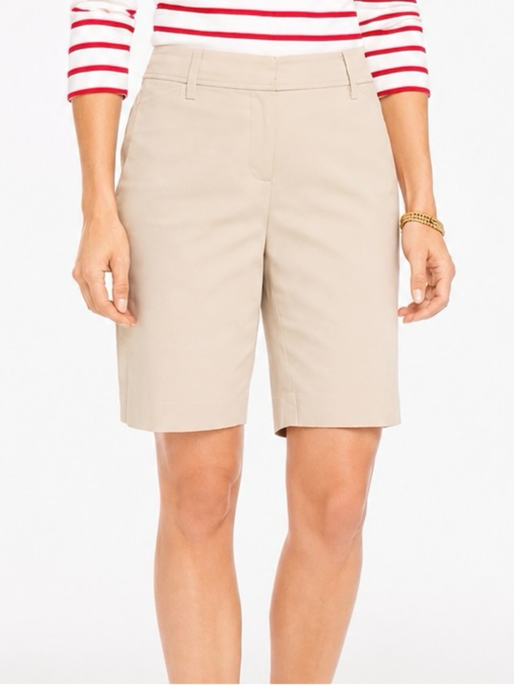 Talbots The Perfect Short Bermuda Shorts Beige Cotton Stretch Women 14